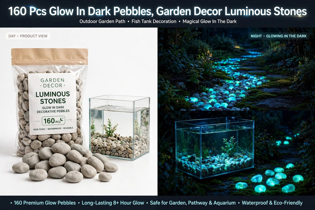 Garden Decor Luminous  Stones - Glow In Dark Pebbles (160 Pcs) -For Garden, Pathway & Fish Tank